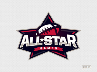 Modern professional emblem all star for american football game in red theme