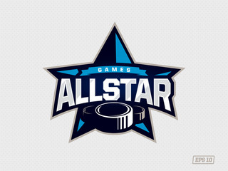 Modern professional emblem all star for hockey game in blue theme