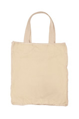 Large beige bag of dense cotton fabric on a white background