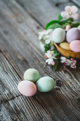 Easter eggs on wood background