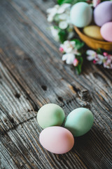 Easter eggs on wood background