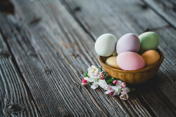 Easter eggs on wood background