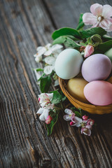 Easter eggs on wood background
