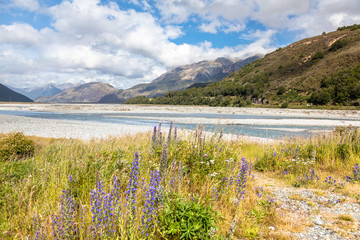 riverbed landscape scenery in south New Zealand