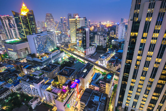 Asoke Intersection By Night, Sukhumvit Road Bangkok, Thailand