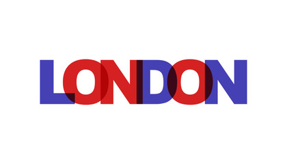 London, phrase overlap color no transparency. Concept of simple text for typography poster, sticker design, apparel print, greeting card or postcard. Graphic slogan isolated on white background.