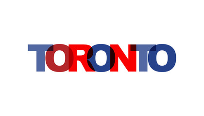 Toronto, phrase overlap color no transparency. Concept of simple text for typography poster, sticker design, apparel print, greeting card or postcard. Graphic slogan isolated on white background.
