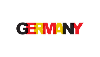 Germany, phrase overlap color no transparency. Concept of simple text for typography poster, sticker design, apparel print, greeting card or postcard. Graphic slogan isolated on white background.