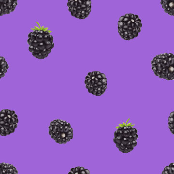 Blackberry seamless pattern. 3d realistic vector berries.