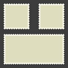 Postage Stamps collection. Postage Stamps in flat design. Blank Postage Stamps on black background
