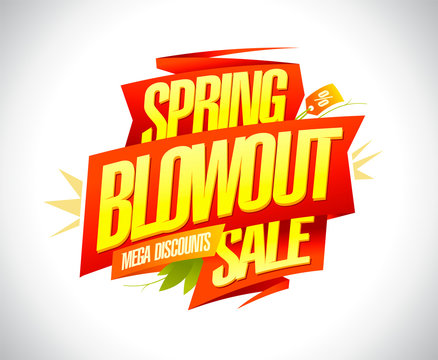 Spring blowout sale, mega discounts banner design