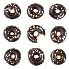 Fototapeta premium Set of donuts with chocolate mirror icing
