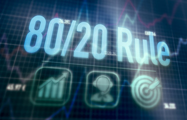 80 / 20 Rule concept on a blue dot matrix computer display.