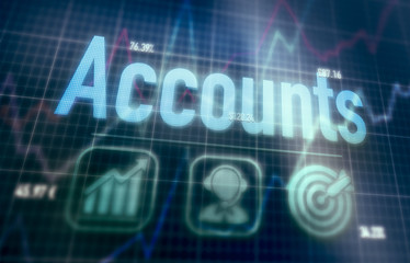 Accounts concept on a blue dot matrix computer display.