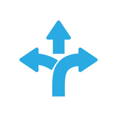 three-way direction arrow sign, road sign direction icon