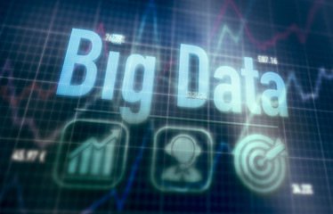 Big Data concept on a blue dot matrix computer display.