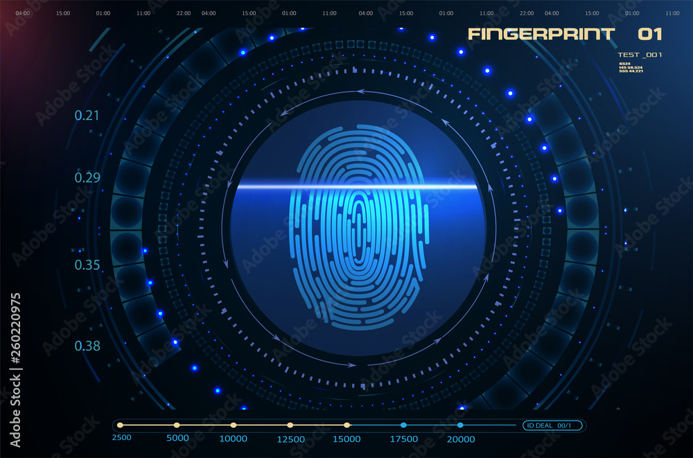 Fototapete abstract technology background. cyber security concept. fingerprint scanning in style hud gui ui on 