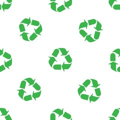Obraz premium The sign of the three arrows, means recycling. Seamless Wallpaper pattern. The ability to stretch to any size in all directions without loss of quality. Vector illustration. 