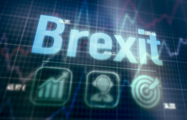 Brexit concept on a blue dot matrix computer display.