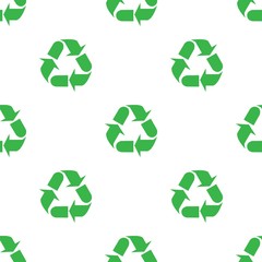 Obraz premium The sign of the three arrows, means recycling. Seamless Wallpaper pattern. The ability to stretch to any size in all directions without loss of quality. Vector illustration. 