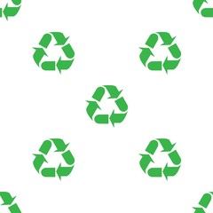 Obraz premium The sign of the three arrows, means recycling. Seamless Wallpaper pattern. The ability to stretch to any size in all directions without loss of quality. Vector illustration. 