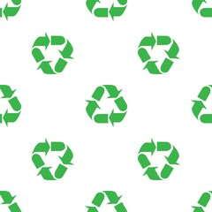Obraz premium The sign of the three arrows, means recycling. Seamless Wallpaper pattern. The ability to stretch to any size in all directions without loss of quality. Vector illustration. 