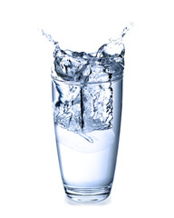 Water splash out of glass isolated on white background.