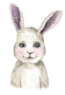 Baby rabbit painted with watercolor. Cute rabbit. Decor for the nursery. Children's illustration. Nursery woodland Print