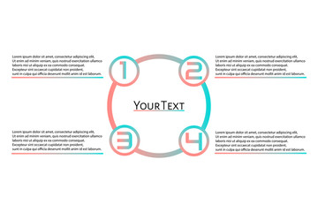 Obraz premium Futuristic Infographic template with 4 options (steps) and place for text. Trendy coral color circles template design for report, banner, workflow, business presentation. Vector EPS 10 illustration