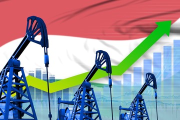 growing graph on Hungary flag background - industrial illustration of Hungary oil industry or market concept. 3D Illustration