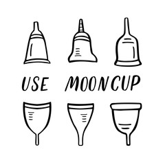Set of menstrual cups. Period cup. Handdrawn vector illustration
