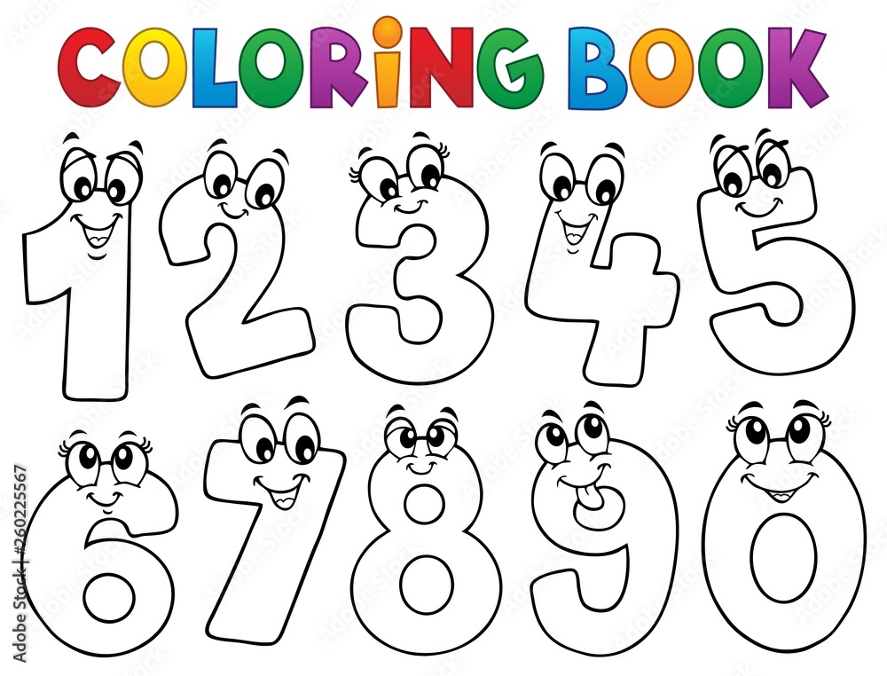 Wall mural Coloring book cartoon numbers set 1