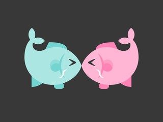 Fish couple cartoon vector on black background
