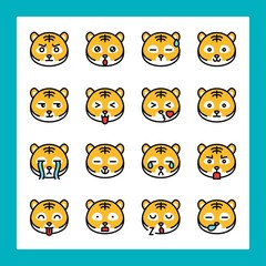 Tiger emoticon set, filled style editable stroke