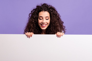Close-up portrait of her she nice sweet lovely attractive cheerful brunette wavy-haired lady...
