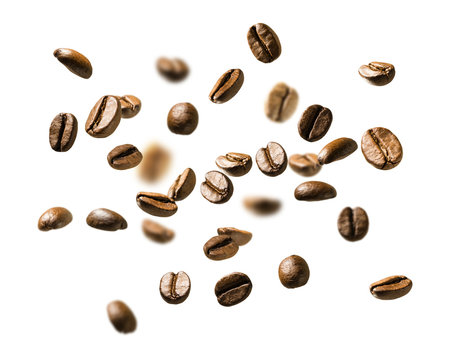 Coffee beans in flight on white background © butenkow