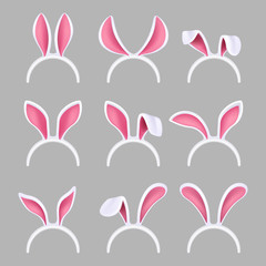 Bunny ears mask. Easter rabbit costume photo booth isolated vector collection. Illustration of easter rabbit ear, bunny headband