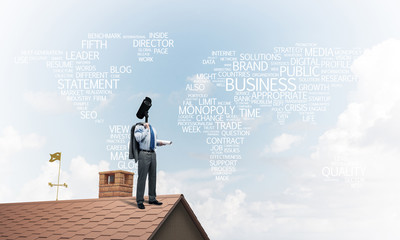 Concept of home security and privacy protection with camera headed man