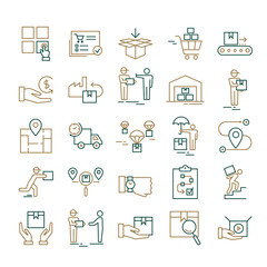 Colorful Isolated on white background fast delivery logistic icons big set in flat style. Vector icons for web, infographic or print.