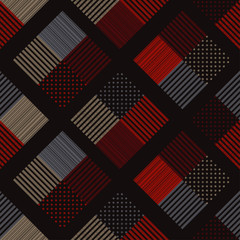 Trendy seamless pattern designs. A mosaic of stripes and polka dots with the old texture. Vector geometric background. Can be used for wallpaper, textile, invitation card, wrapping, web page backgroun