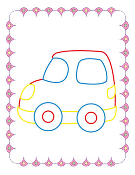 Coloring Book  Of Cute Red Toy Car