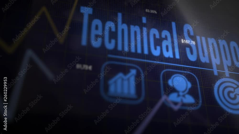 Wall mural technical support on a flashing computer monitor with moving graphs and data.
