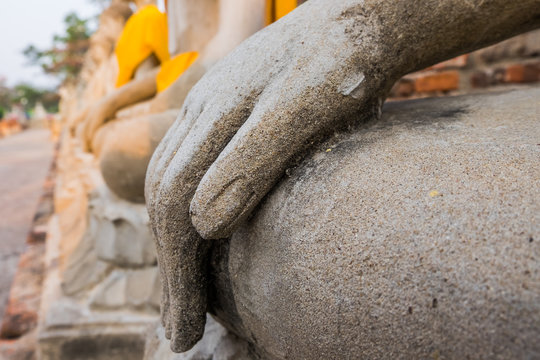 Sitting Buddhas images at Wat Yai Chai Mongkol, Ayutthaya, Thailand
