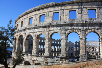 Roman amphitheater Pula. Arena ancient Roman times. Architecture Croatia	