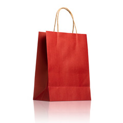 Red shopping bags isolated on white background