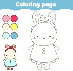 Coloring page. Color picture for toddlers and kids. Educational children game. Cartoon rabbit
