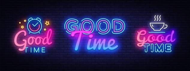 Good Time collection neon signs vector. Good Times design template concept. Neon banner background design, night symbol, modern trend design. Vectro Illustration