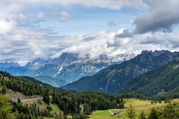 Fototapeta na wymiar Views of the Val di Fassa in the Dolomites, Trentino Alto Adige, Italy
