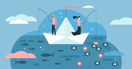 Fototapeta na wymiar Fishing vector illustration. Flat social media like catch persons concept.