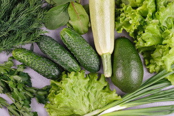 Assortment of healthy organic green vegetables for balanced eating.